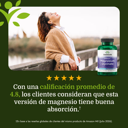 Swanson Suplemento Magnesio Glicinato Quelado Albión 133 mg, 90 cápsulas