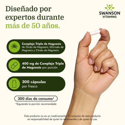 Swanson Complejo de magnesio triple 400 mg, 300 Cápsulas