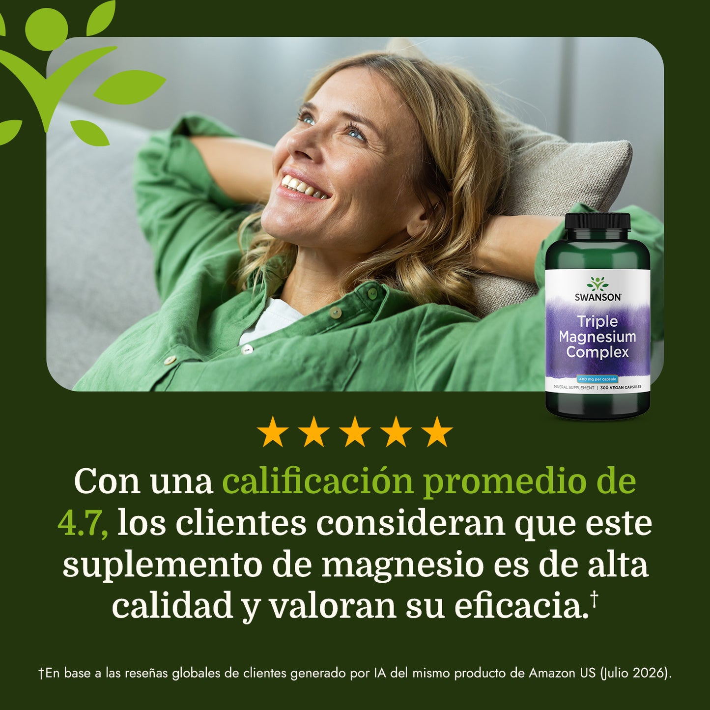 Swanson Complejo de magnesio triple 400 mg, 300 Cápsulas