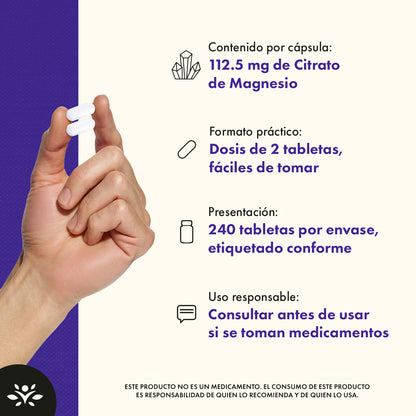 Swanson Suplemento Citrato de Magnesio Máxima Potencia 112.5 mg, 240 tabletas