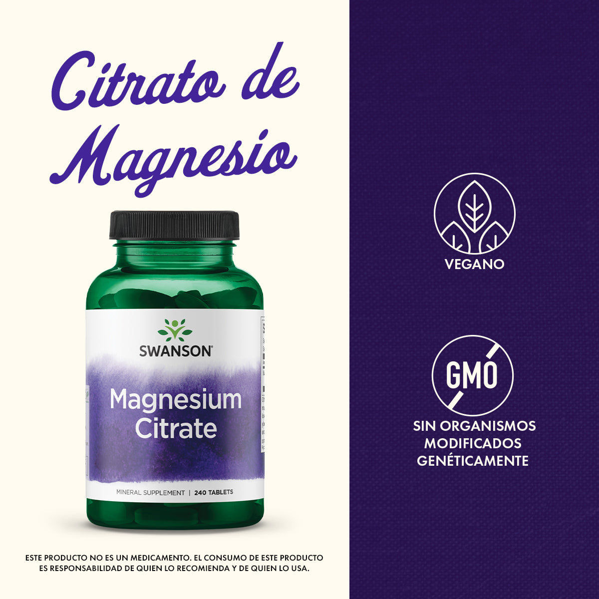 Swanson Suplemento Citrato de Magnesio Máxima Potencia 112.5 mg, 240 tabletas