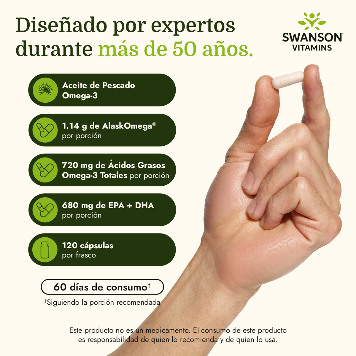Swanson Suplemento de Omega 3 Alta Concentración 570mg, 120 Cápsulas