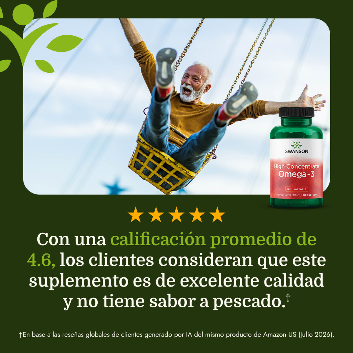 Swanson Suplemento de Omega 3 Alta Concentración 570mg, 120 Cápsulas