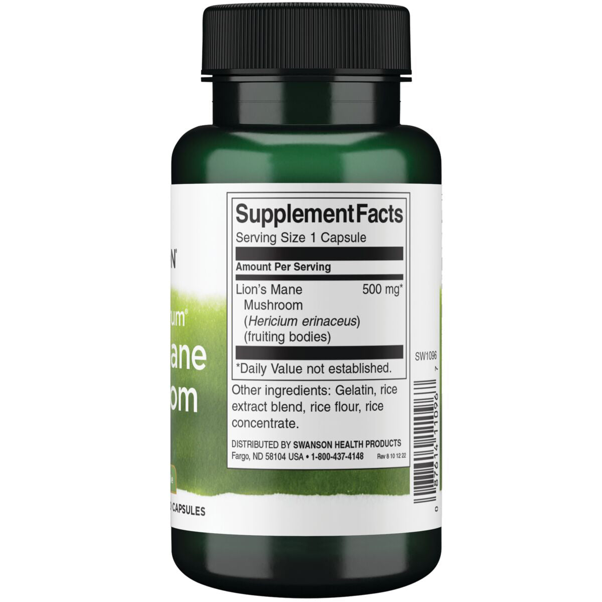 Swanson Full Spectrum Hongo Melena de León, 500 mg por cápsula, 60 Cápsulas para 2 meses