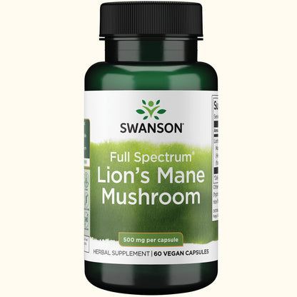 Swanson Full Spectrum Hongo Melena de León, 500 mg por cápsula, 60 Cápsulas