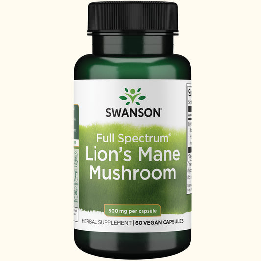 Swanson Full Spectrum Hongo Melena de León, 500 mg por cápsula, 60 Cápsulas
