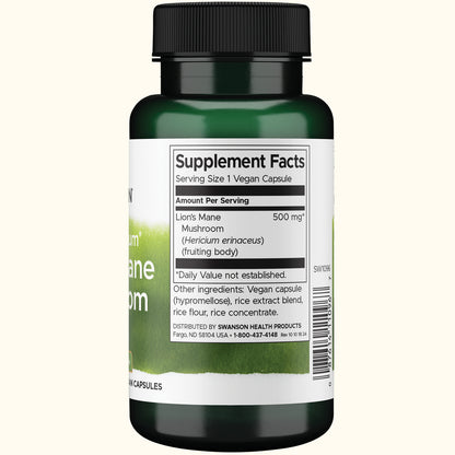 Swanson Full Spectrum Hongo Melena de León, 500 mg por cápsula, 60 Cápsulas
