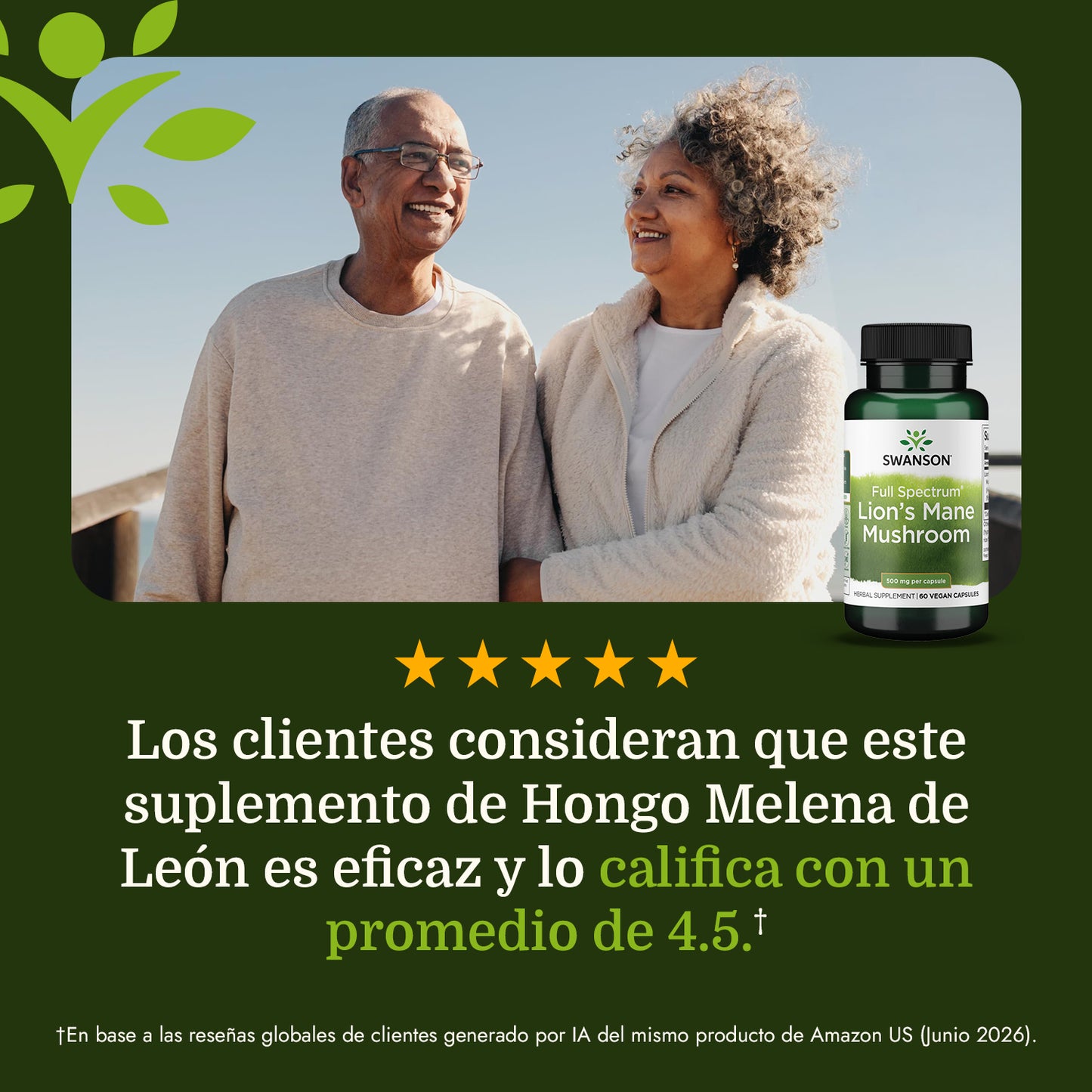 Swanson Full Spectrum Hongo Melena de León, 500 mg por cápsula, 60 Cápsulas