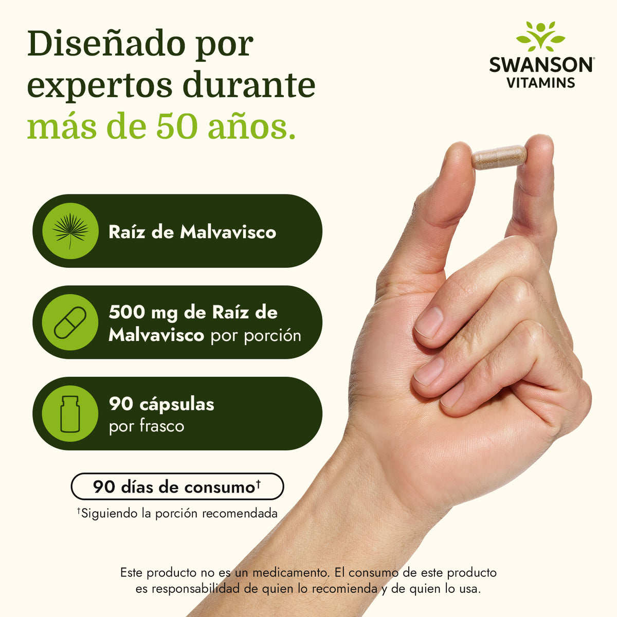 Swanson Suplemento de Raíz de malvavisco 500mg, 90 cápsulas