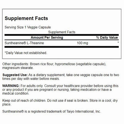 Swanson Suplemento de L-teanina de doble potencia de Suntheanine 200 mg, 60 cápsulas