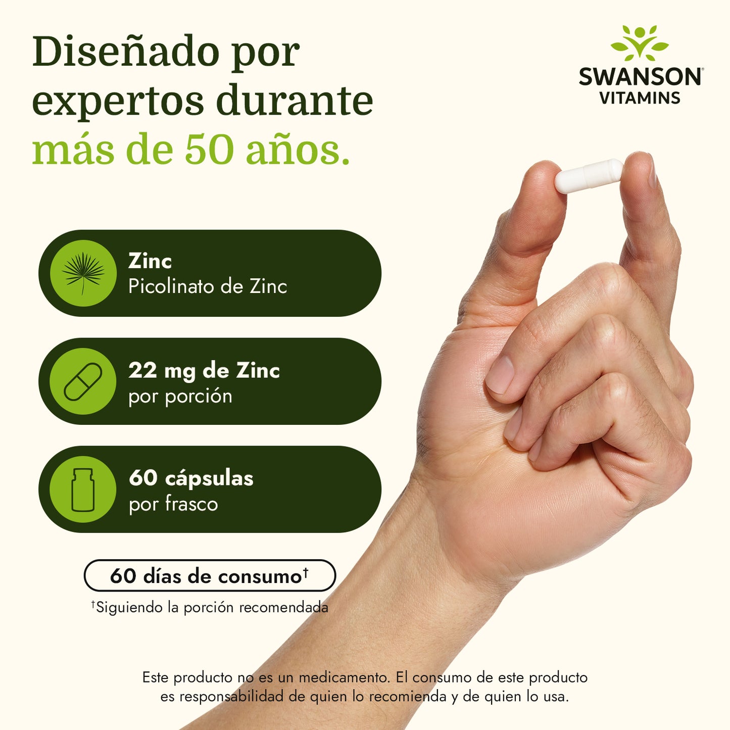 Swanson Suplemento de Zinc Picolinato 22mg, 60 Cápsulas