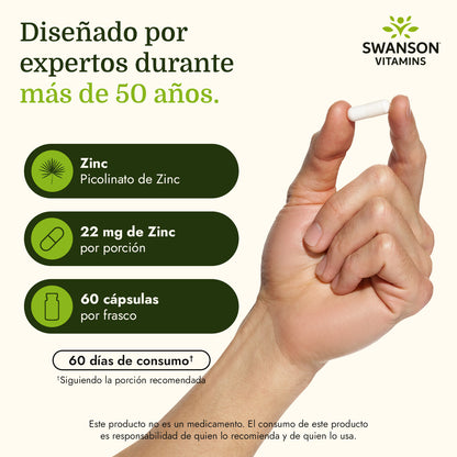 Swanson Suplemento de Zinc Picolinato 22mg, 60 Cápsulas