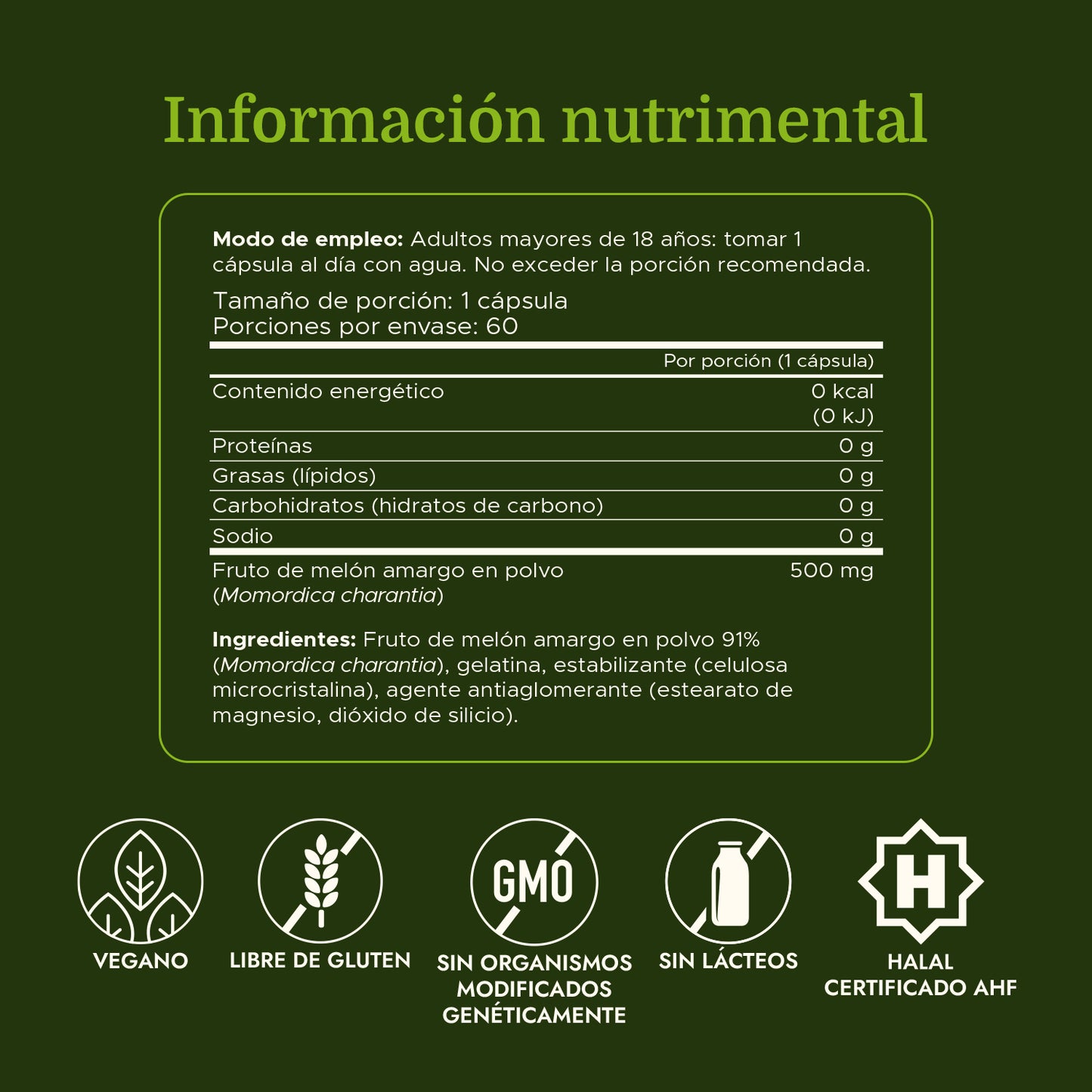 Swanson Suplemento de Melón Amargo Full Spectrum 500 mg, 60 Cápsulas