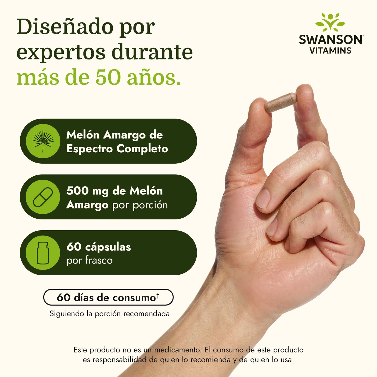 Swanson Suplemento de Melón Amargo Full Spectrum 500 mg, 60 Cápsulas