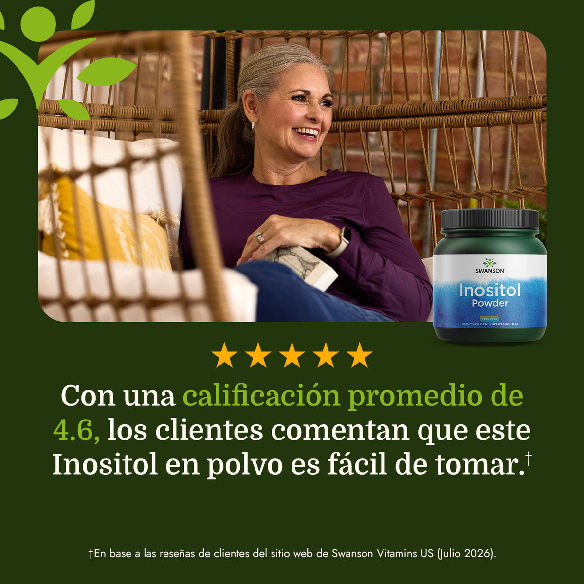Swanson Suplemento de Inositol en polvo 100 % puro - 8 Onzas (227 g)