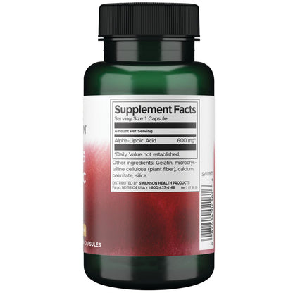 Swanson Suplemento de Alpha Lipoic Acid 600mg, 60 cápsulas