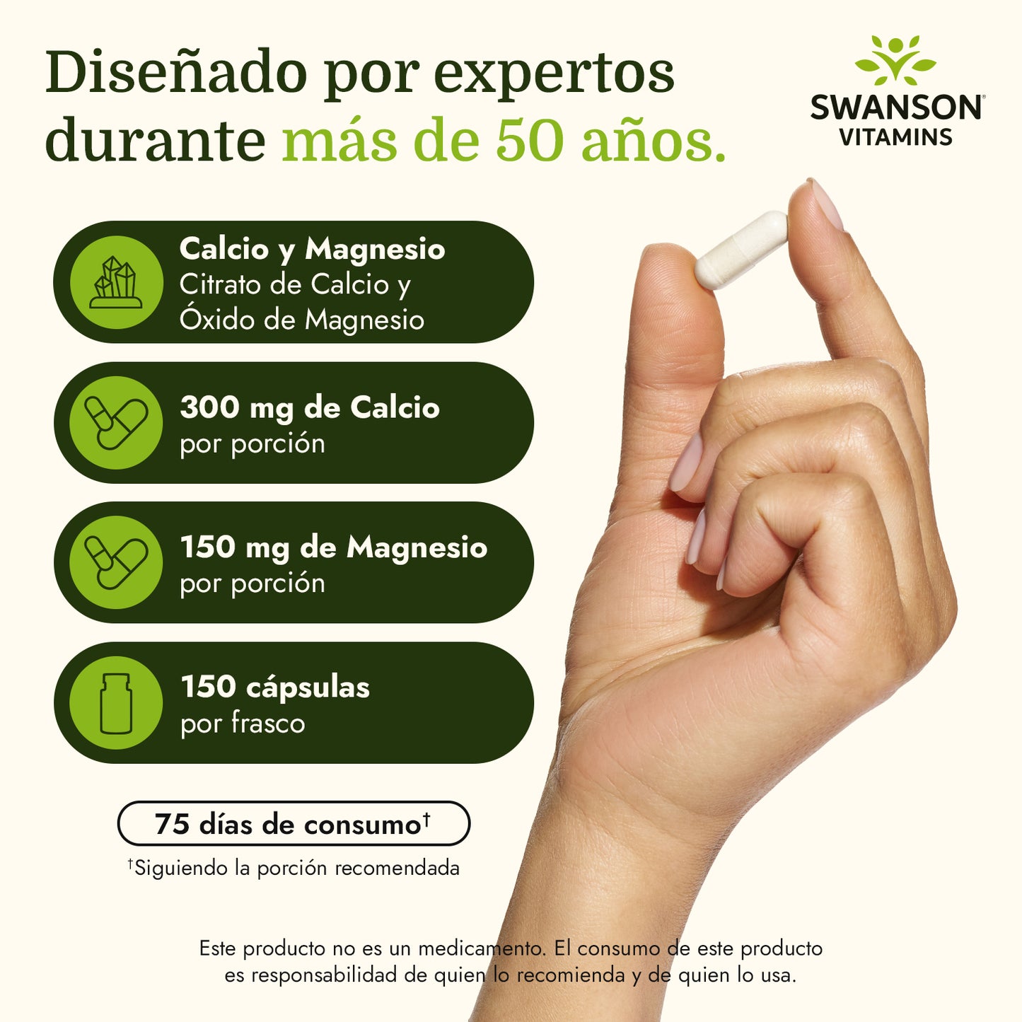 Swanson Suplemento de Citrato de Calcio y Magnesio, 150 cápsulas