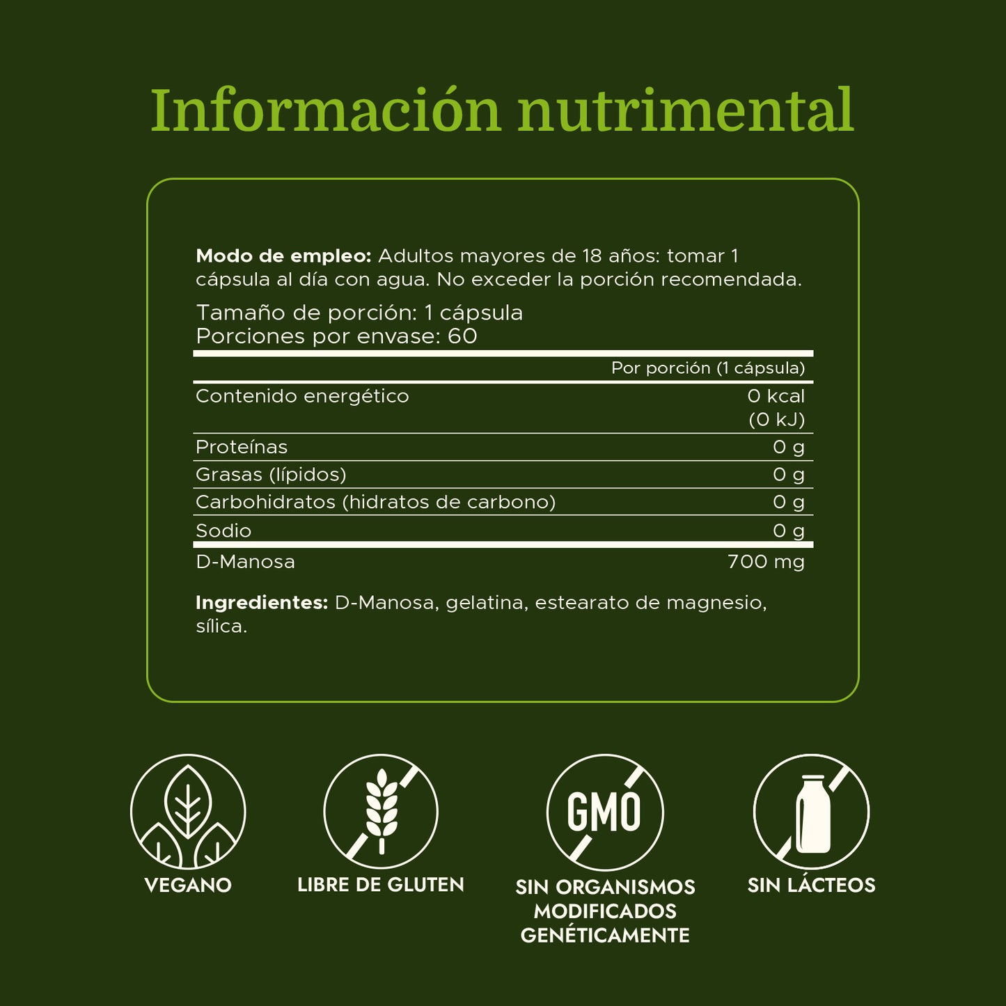 Swanson Suplemento D-manosa 700 mg, 60 cápsulas