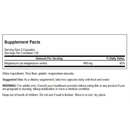 Swanson - Óxido de Magnesio - 200 mg 250 cápsulas
