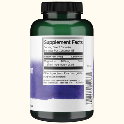 Swanson Suplemento Óxido de Magnesio 200 mg, 250 cápsulas