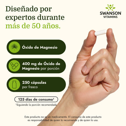 Swanson Suplemento Óxido de Magnesio 200 mg, 250 cápsulas