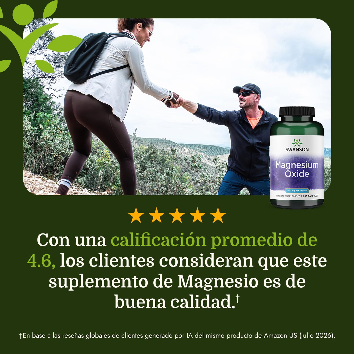 Swanson Suplemento Óxido de Magnesio 200 mg, 250 cápsulas