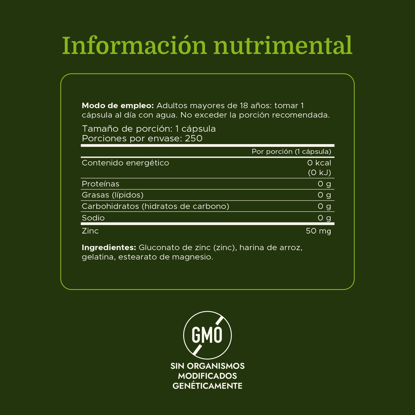 Swanson Suplemento Gluconato de Zinc 50 Mg, 250 Cápsulas