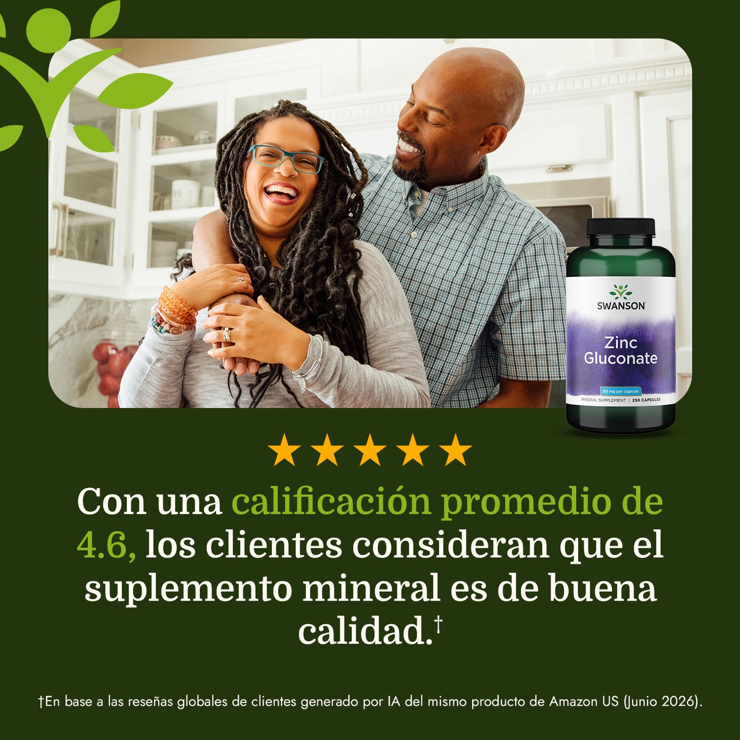 Swanson Suplemento Gluconato de Zinc 50 Mg, 250 Cápsulas