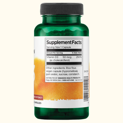 Swanson Vitamina D3 Mayor Concentración 2,000 Iu (50 Mcg), 250 Cápsulas