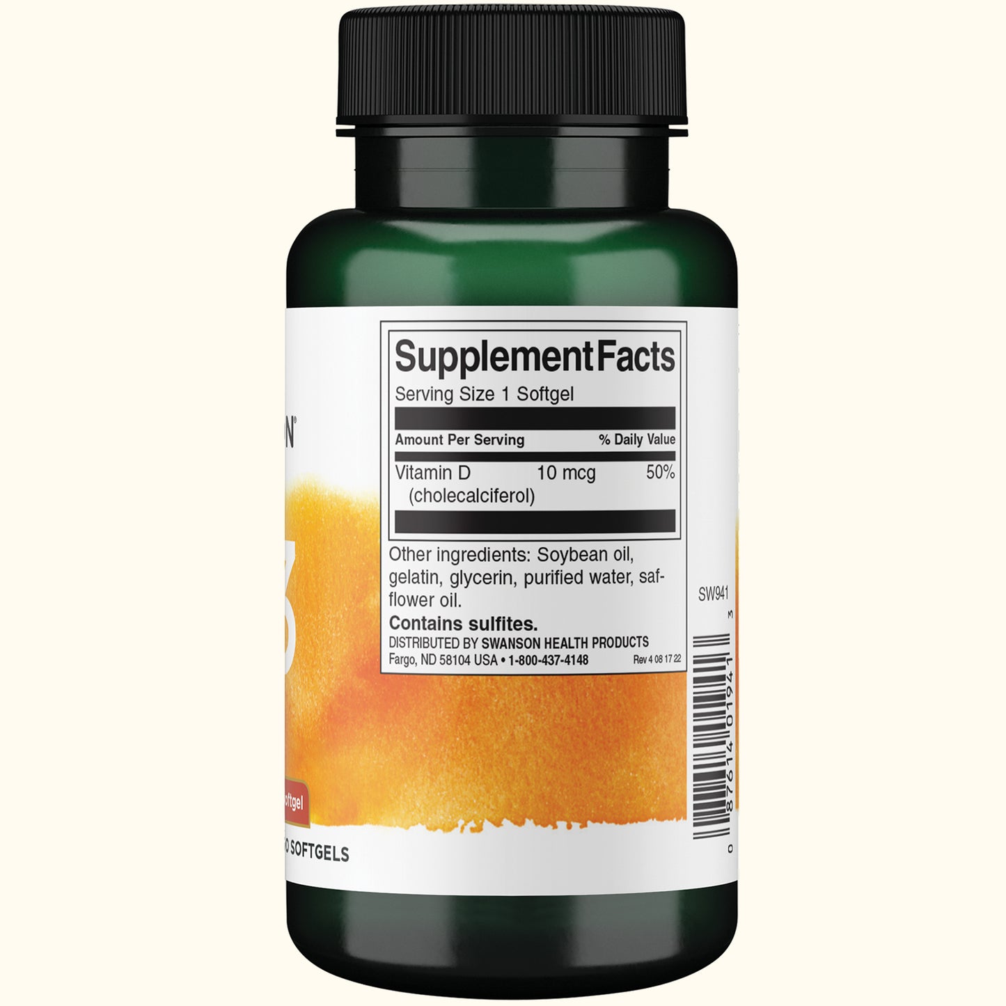Swanson Vitamina D3 400 Iu (10 mcg), 250 Cápsulas