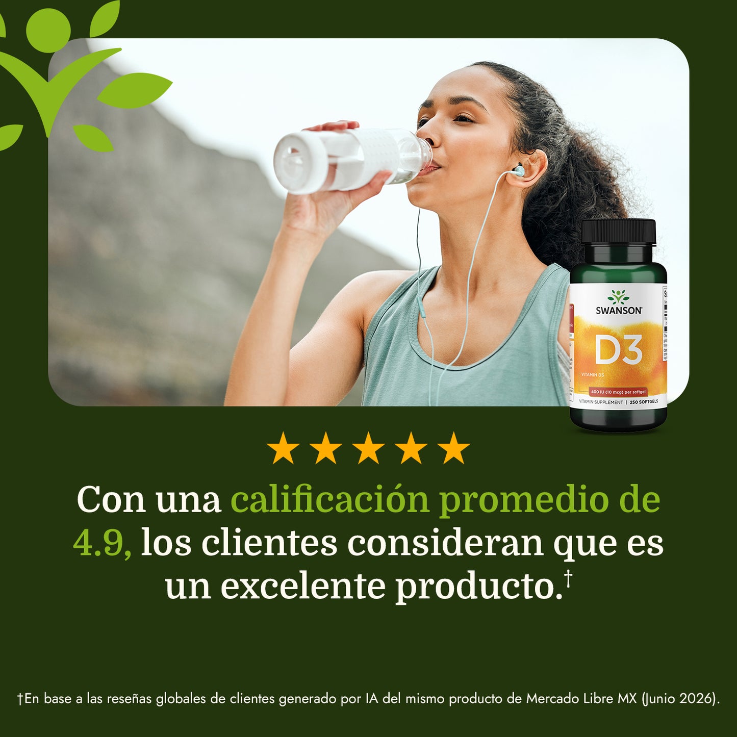 Swanson Vitamina D3 400 Iu (10 mcg), 250 Cápsulas