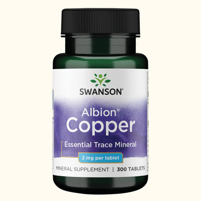 Swanson Cobre Quelado Bisglicinato, 2 mg, 300 Tabletas, Non‑GMO, Certificado GMP