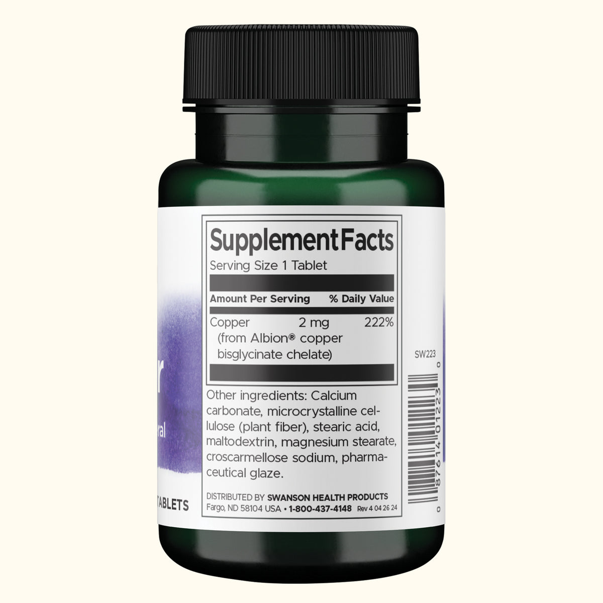 Swanson Cobre Quelado Bisglicinato, 2 mg, 300 Tabletas, Non‑GMO, Certificado GMP