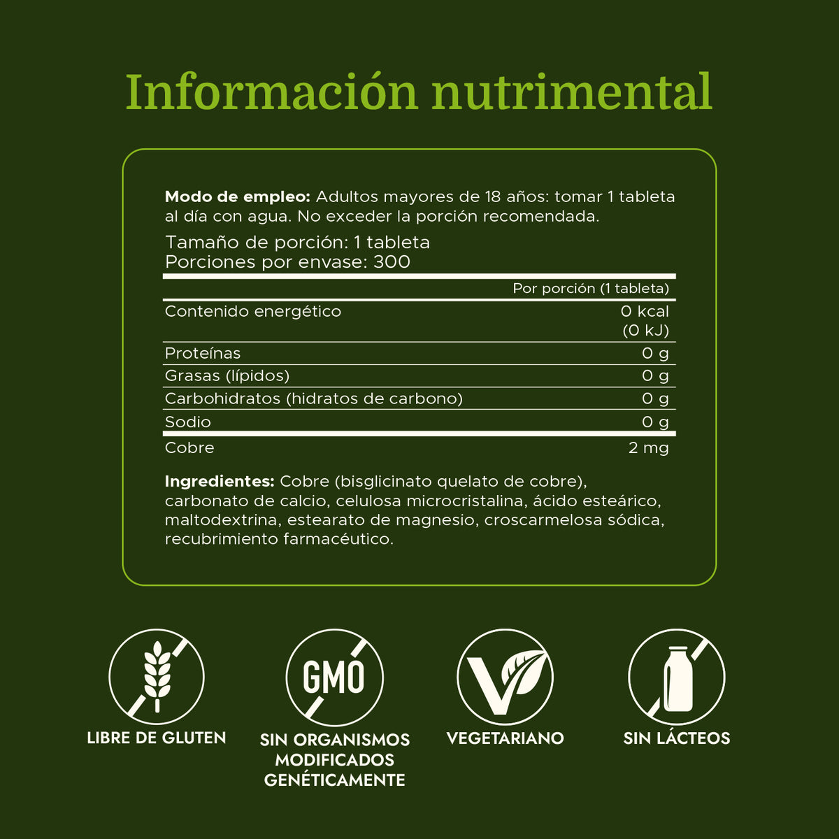 Swanson Cobre Quelado Bisglicinato, 2 mg, 300 Tabletas, Non‑GMO, Certificado GMP