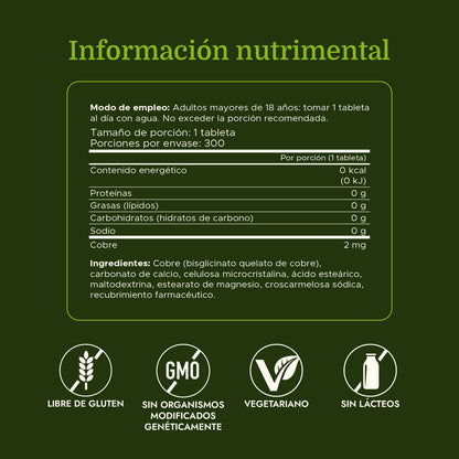 Swanson Cobre Quelado Bisglicinato, 2 mg, 300 Tabletas, Non‑GMO, Certificado GMP