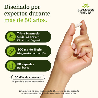 Swanson Suplemento Complejo Triple Magnesio, 30 cápsulas