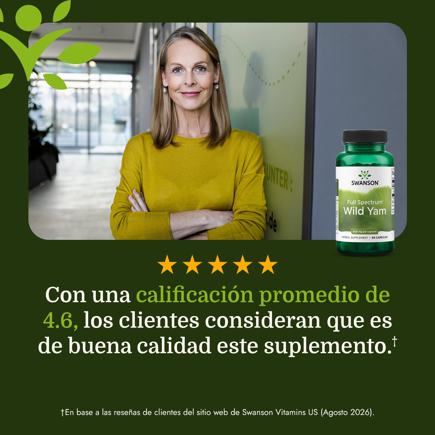 Swanson Suplemento de Ñame silvestre Espectro completo 400 mg, 60 cápsulas
