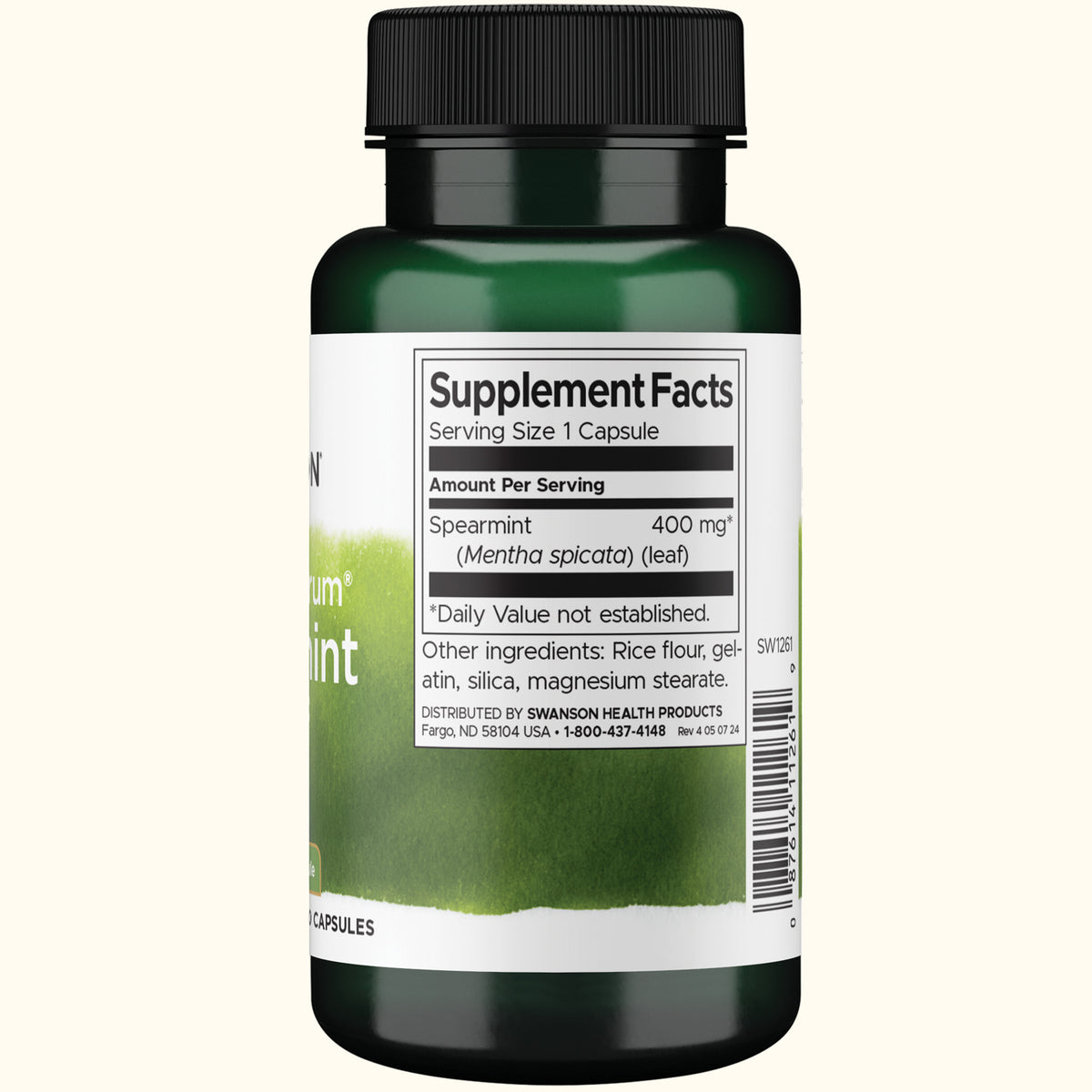 Swanson Suplemento Hoja de Menta Verde de Espectro Completo 400 mg, 60 cápsulas