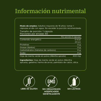 Swanson Suplemento Hoja de Menta Verde de Espectro Completo 400 mg, 60 cápsulas