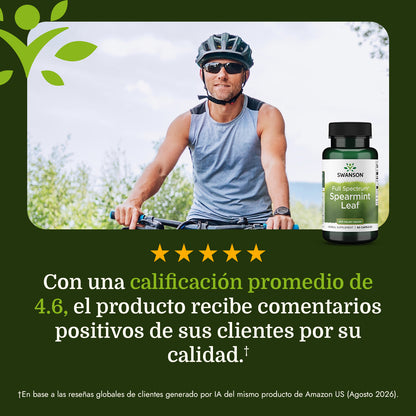 Swanson Suplemento Hoja de Menta Verde de Espectro Completo 400 mg, 60 cápsulas