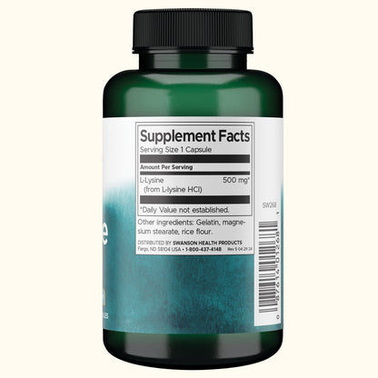 Swanson Suplemento L-Lisina de forma libre 500 mg, 100 Cápsulas