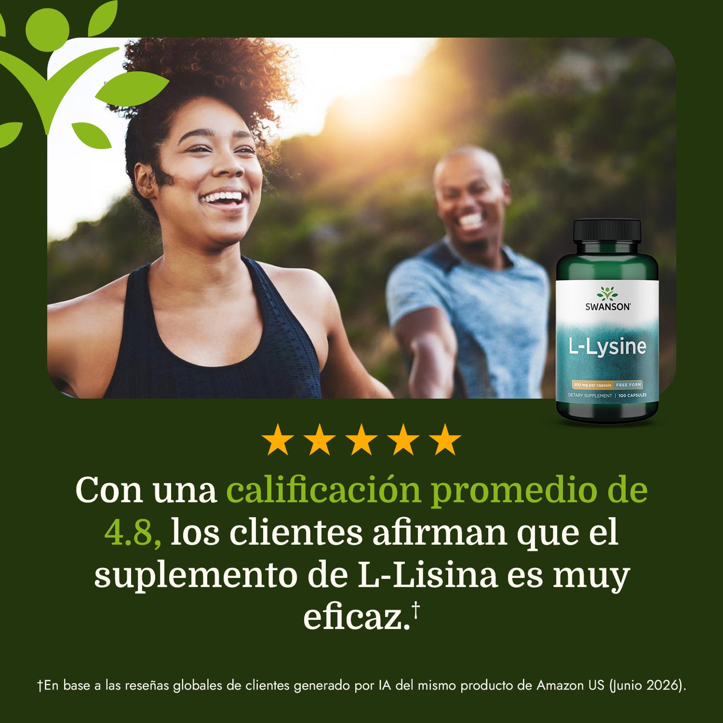 Swanson Suplemento L-Lisina de forma libre 500 mg, 100 Cápsulas