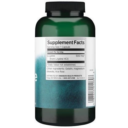 Swanson Suplemento de L-lisina de forma libre 500 mg, 300 cápsulas