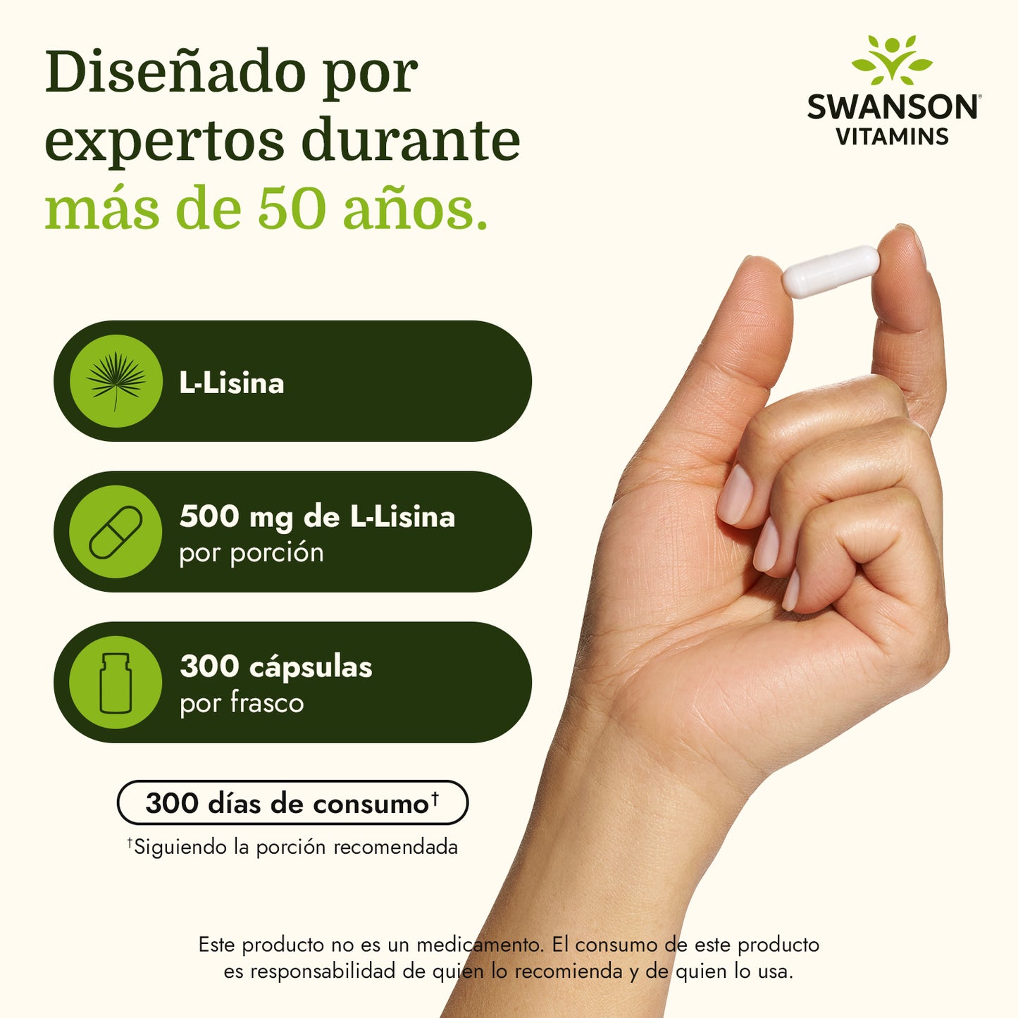 Swanson Suplemento de L-lisina de forma libre 500 mg, 300 cápsulas