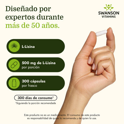 Swanson Suplemento de L-lisina de forma libre 500 mg, 300 cápsulas