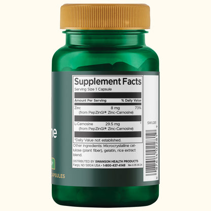 Swanson Zinc Carnosina con PepZinGI, 60 Cápsulas, Swanson Ultra, Non‑GMO, Certificado GMP
