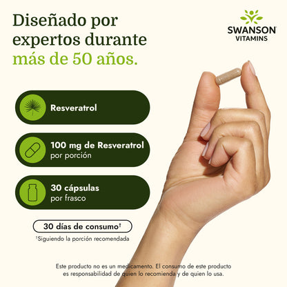 Swanson Suplemento Resveratrol 100mg, 30 cápsulas