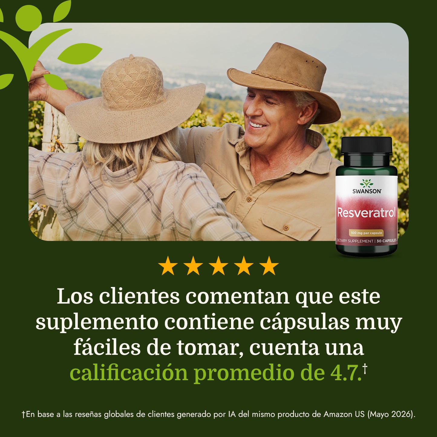 Swanson Suplemento Resveratrol 100mg, 30 cápsulas