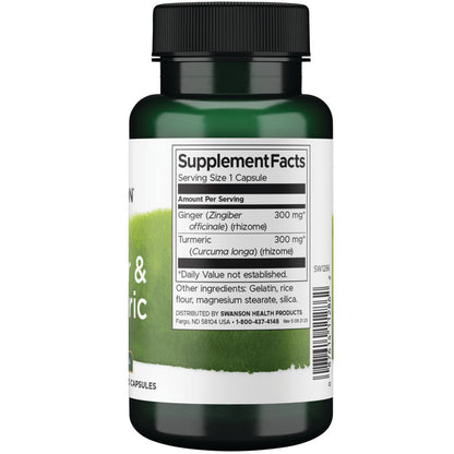 Swanson Suplemento de Jenjibre y cúrcuma Espectro Completo, 60 cápsulas