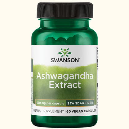 Swanson Extracto de Ashwagandha Adaptógeno, 450 mg, 60 Cápsulas, Non‑GMO, Certificado GMP